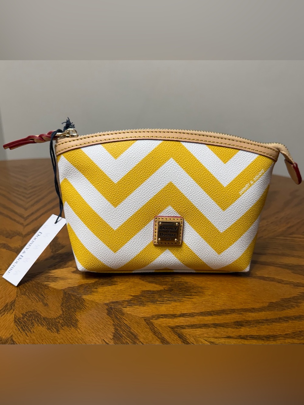 Dooney & Bourke Yellow and White Chevron Cosmetic Pouch